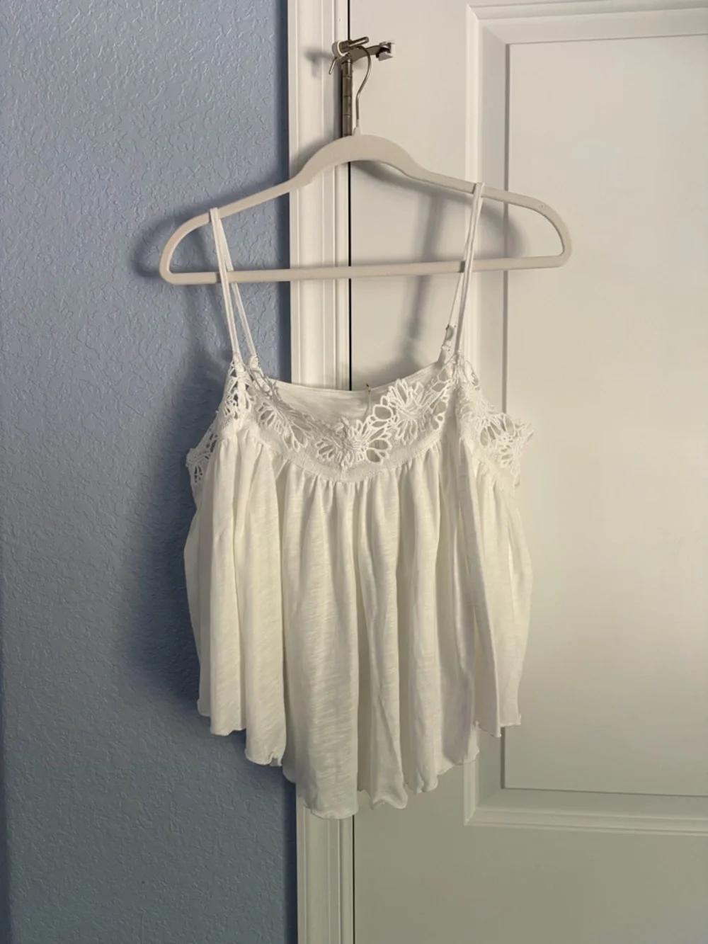Free People White Floral Lace-Trim Spaghetti Tank - Picture 1 of 3